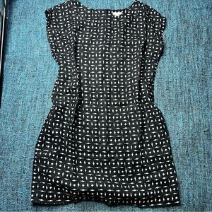 J.Jill Love Linen Mini Dress Shift Dress in Black Tan Medium Petite 100% Linen